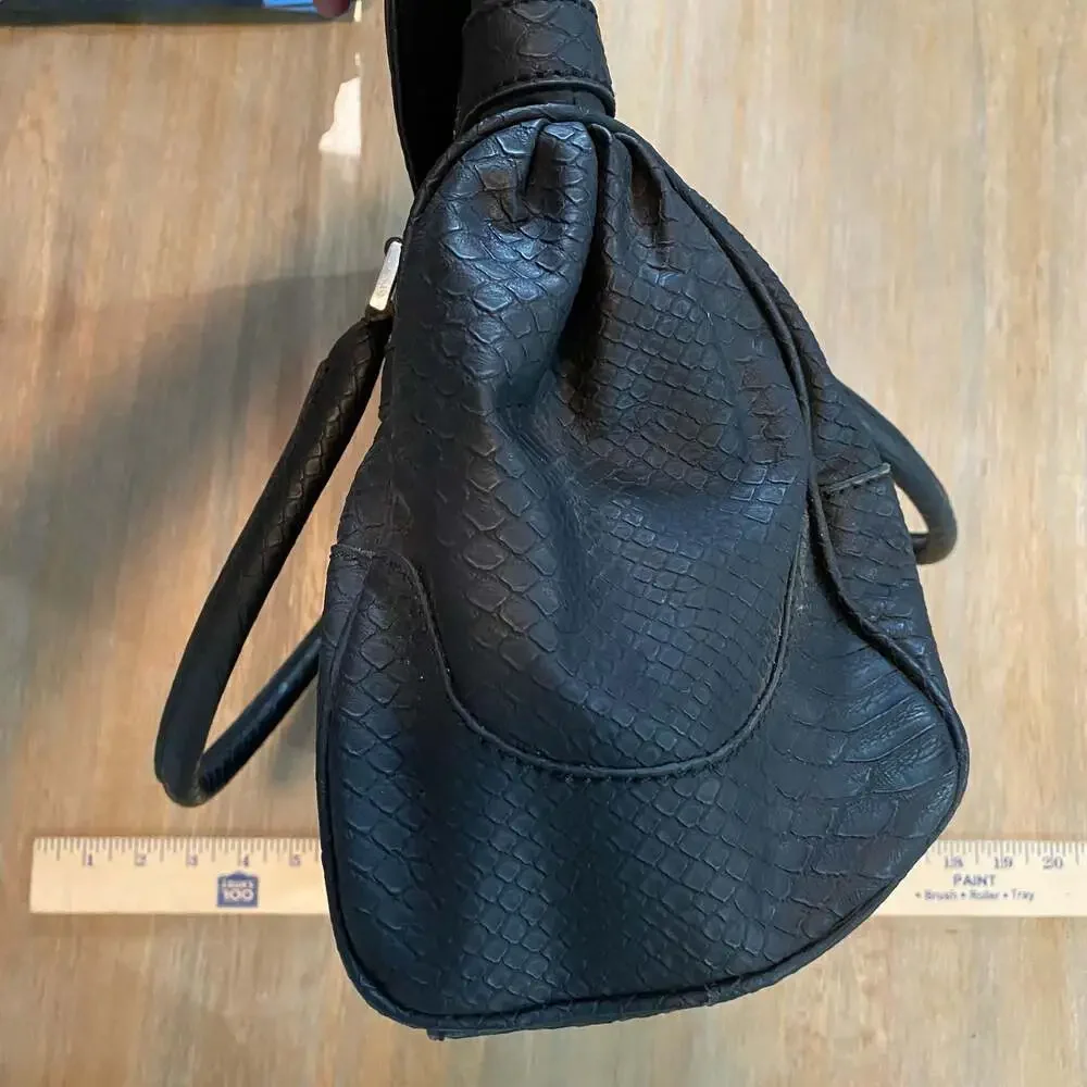 Guess Los Angeles Black Faux Python Embossed Satchel Handbag Y2K